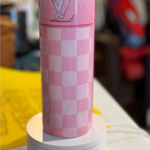 Pink and White Checkered Tumbler